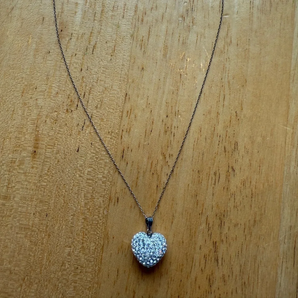 Pave Crystal Elegant Silver Heart 3D Pendant Necklace